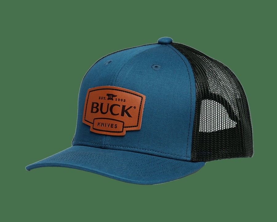 Buck Gear Buck Knives | Buck Leather Patch Logo Trucker Hat - Blue